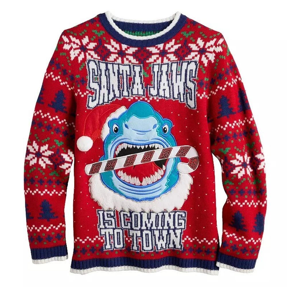 Christmas Ugly Sweater Boys Large 33 Degrees Shark Santa Jaws is Coming to Town